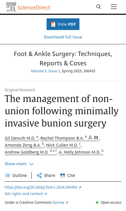 ניהול וטיפול בסיבוכים לאחר ניתוחי כף רגל (Non-union) - ScienceDirect